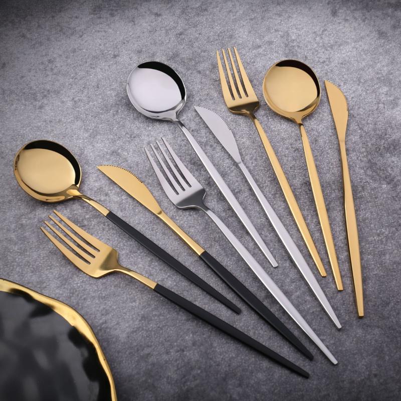 Dinnerware Sets 24Pcs 18/10 Stainless Steel Set Black Gold Cutlery Spoon Fork Knife Western Cutleri Silverware Tableware Supplies