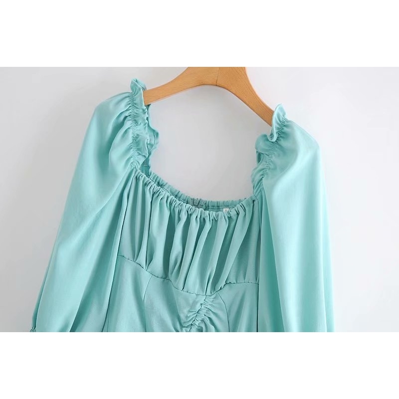 Elegant Women Chic Draped Dress Fashion Ladies Square Collar Slim Vestidos Sweet Female Sexy Drawstring Mini Dresses 210430