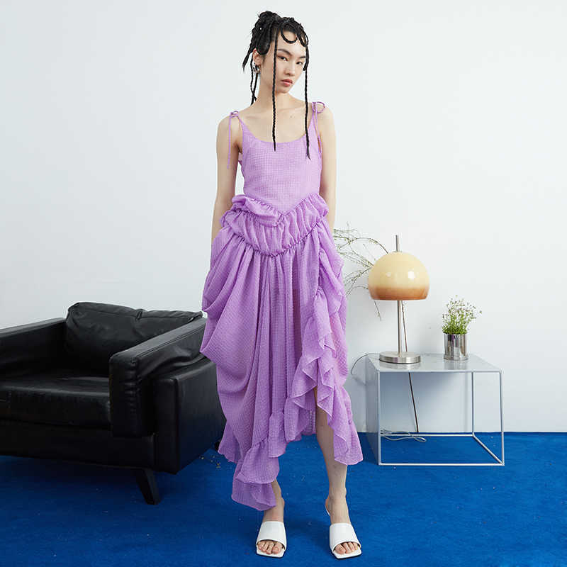 Design Cutting Pleat Ruffled Split Spaghetti Strap O-Neck Summer Dresses for Women 210615, Purple
Design Cutting Pleat Ruffled Split Spaghetti Strap O-Neck Summer Dresses for Women 210615, Purple