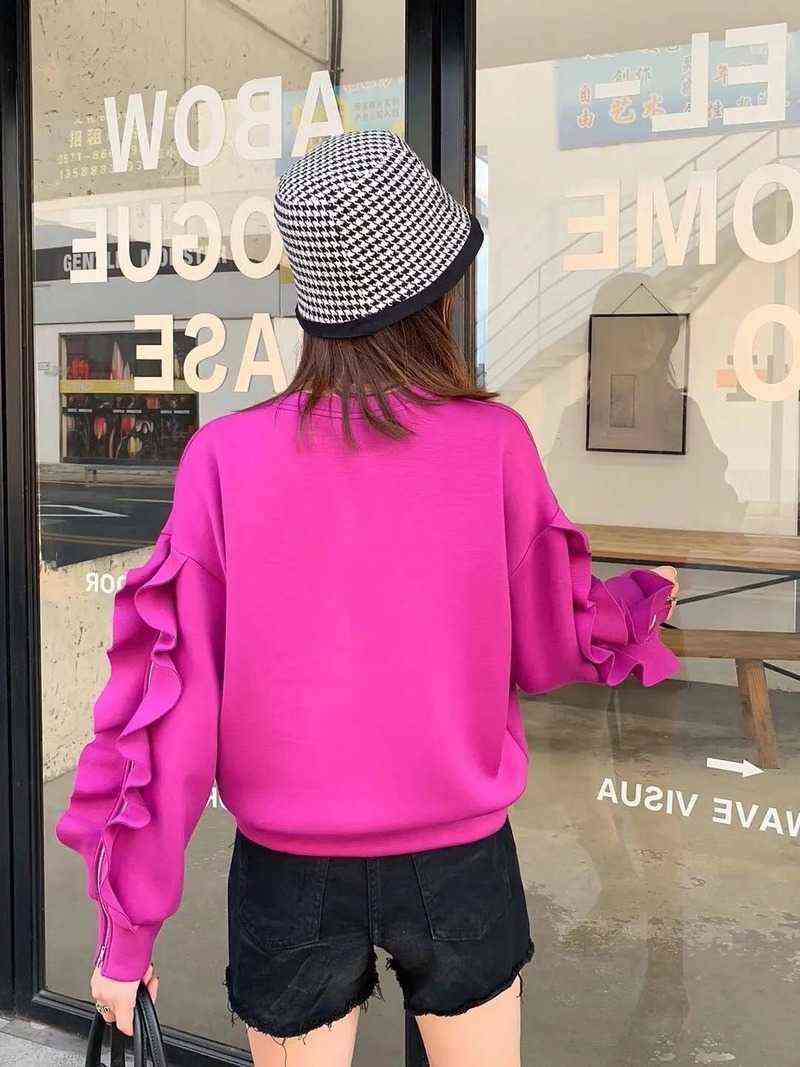 Moletom Feminino Sudaderas Con Capucha Loose Retro Black O Neck Cotton Fungus Hoodies Autumn Fashion Long Sleeve Zipper Tops 211109