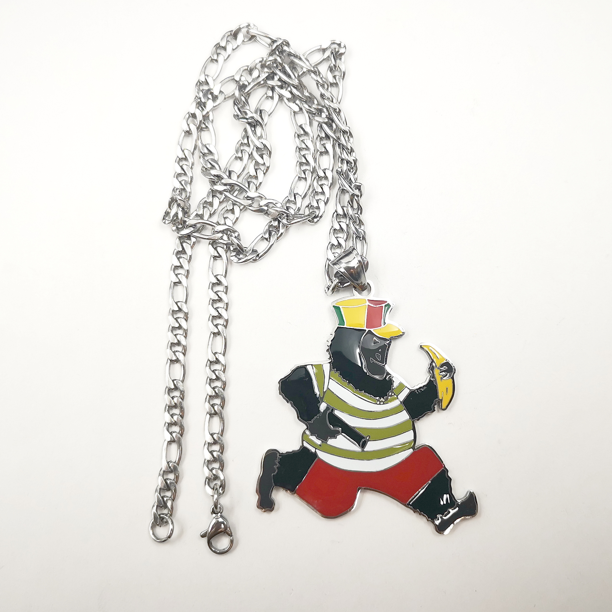 2 inch tall large Ape Boy Charm Pendant for Mens Stainless Steel Cute ICP Fashion Necklace Color free chain 4mm 24''