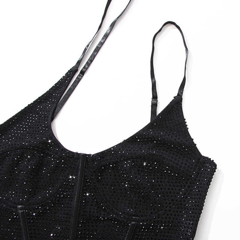 DEAT Women Drilling Open Shoulder Open Navel Sleeveless Vest Sexy Fish Bone Slim Fashion Spring Summer 11B520 210709