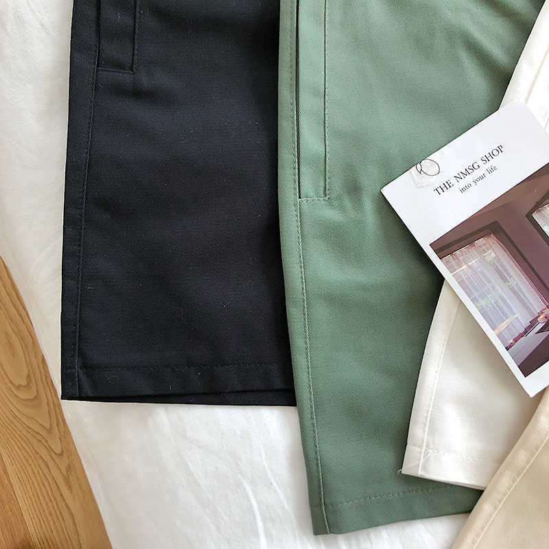 Obrix High Elastic Waist Female Safari Style Wide Leg Casual Korean Fashion Shorts With Canvas Belt For Women 210611