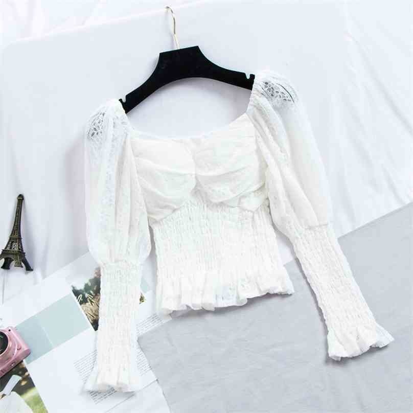 Spring Autumn Long Sleeve Lace Shirts Women Slim Short Blouse Puff Ruffles Ladies Tops Korean Fashion Clothing 210525
Spring Autumn Long Sleeve Lace Shirts Women Slim Short Blouse Puff Ruffles Ladies Tops Korean Fashion Clothing 210525