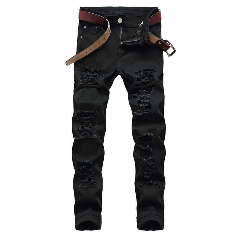 Men Ripped Jeans White Red Black Stretch Slim Fit Spring Autumn Denim Pants Distressed Hip Hop Streetwear Biker Jeans Pants X0621