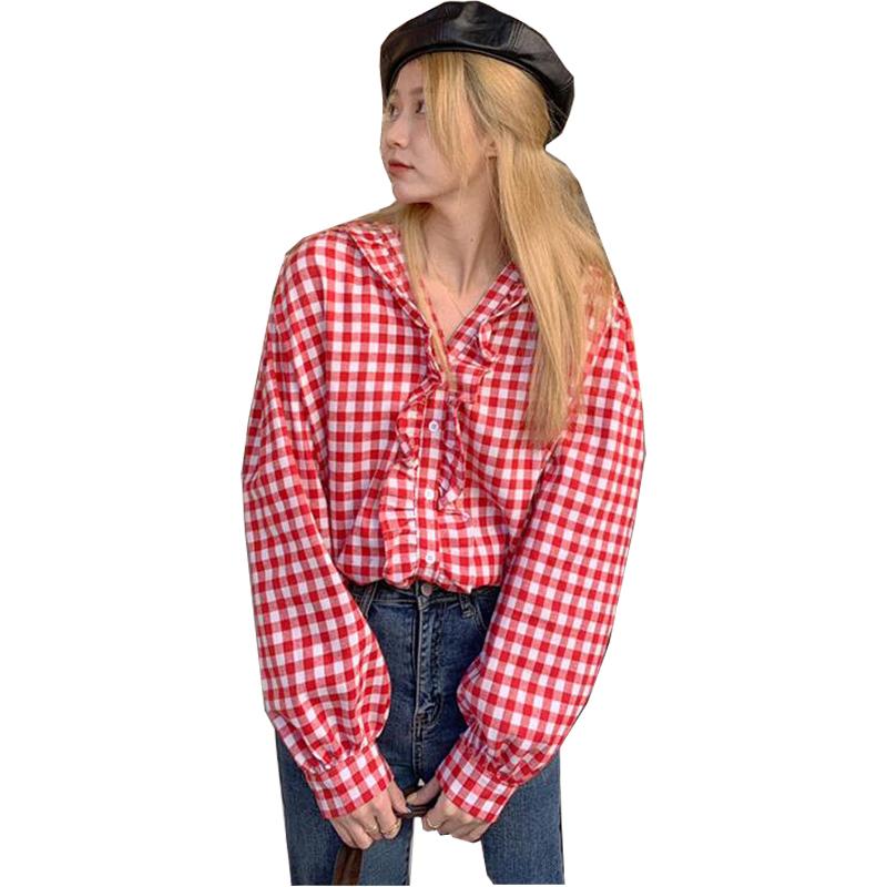 Women's Blouses & Shirts 2021 Spring Summer Checkered Vintage Oversize Plaid Korean Style Office Lady Lace Wild Tops CL835, Red
Women's Blouses & Shirts 2021 Spring Summer Checkered Vintage Oversize Plaid Korean Style Office Lady Lace Wild Tops CL835, Red