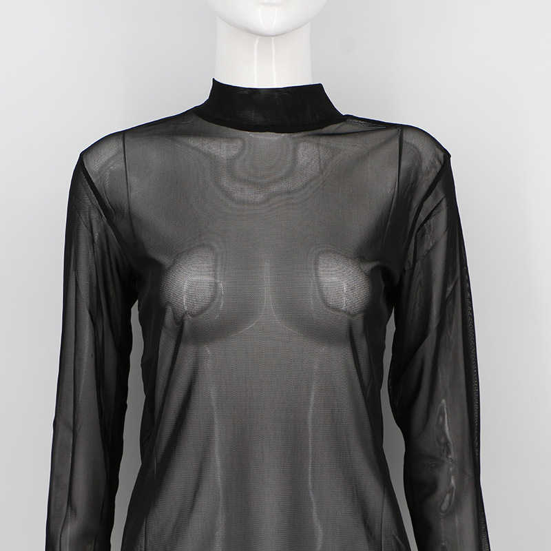 3XL Elastic Tight-fitting See-through Ultra-thin Sexy Mesh Bottoming Shirt Transparent Long-sleeved T-shirt Women Tops QAX5 210603