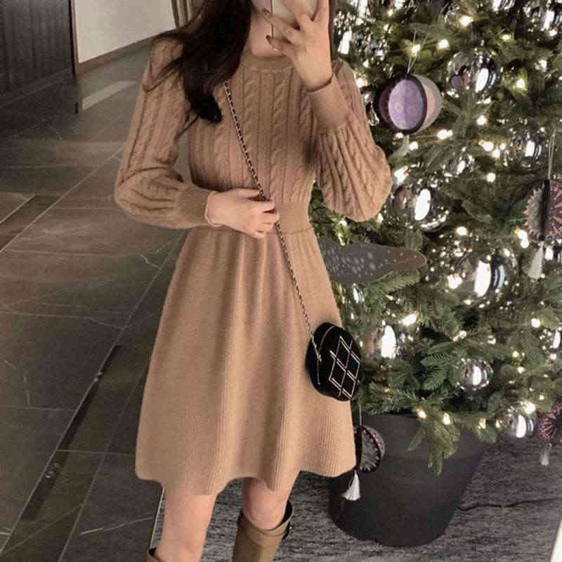Women Winter Long Sleeve Slim Pullover Sweater Dress Women's Knitting O Neck Basic Female Fashion Causal Dresses 210428