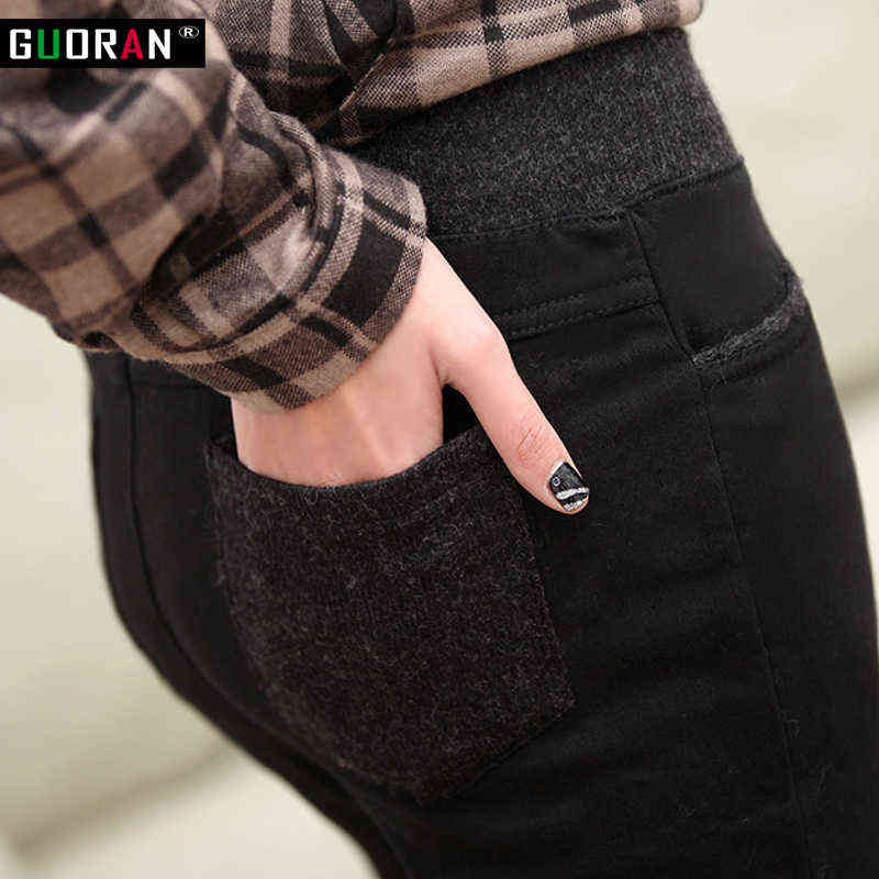 Winter warm women stretch high elastic waist casual cotton pants Plus size S-4XL thick fleece ladies patchwork pencil 211115