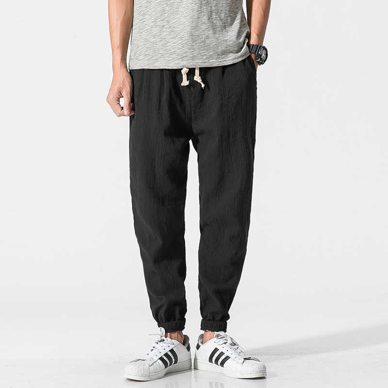 Drop Men Harajuku Streetwear Harem Pants Mens Summer Linen Thin Sweatpants Male Black Sweatpants 5XL Joggers 210930