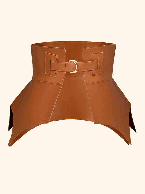 Brown Irregular Pu Leather Long Wide Belt Punk Style Women Fashion Autumn Winter PU Waistband Corset Belts 220121
