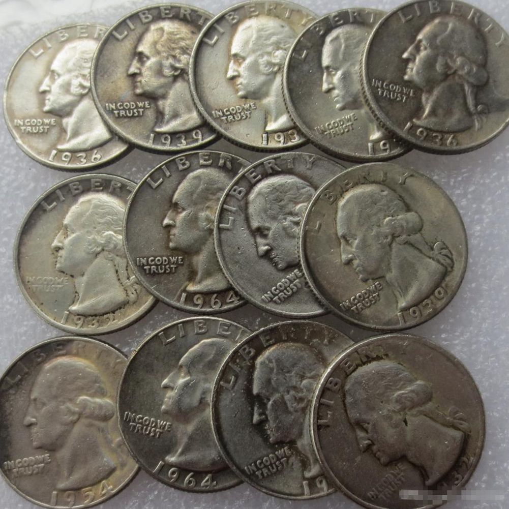

10pcs U.S. Coins Arts and Crafts A Set Of (1932-1964)-PSD Washington Quarter Dollar Copy Decorate Coin Commemorative Coin,Liberty 1936 1939 1954