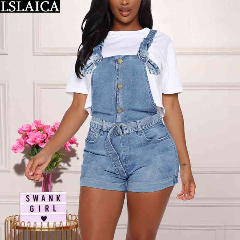 Denim Shorts Jumpsuit Pocket Button Backless Women Fashion Personalized Casual Streetwear Pantalones Cortos De Mujer 210520