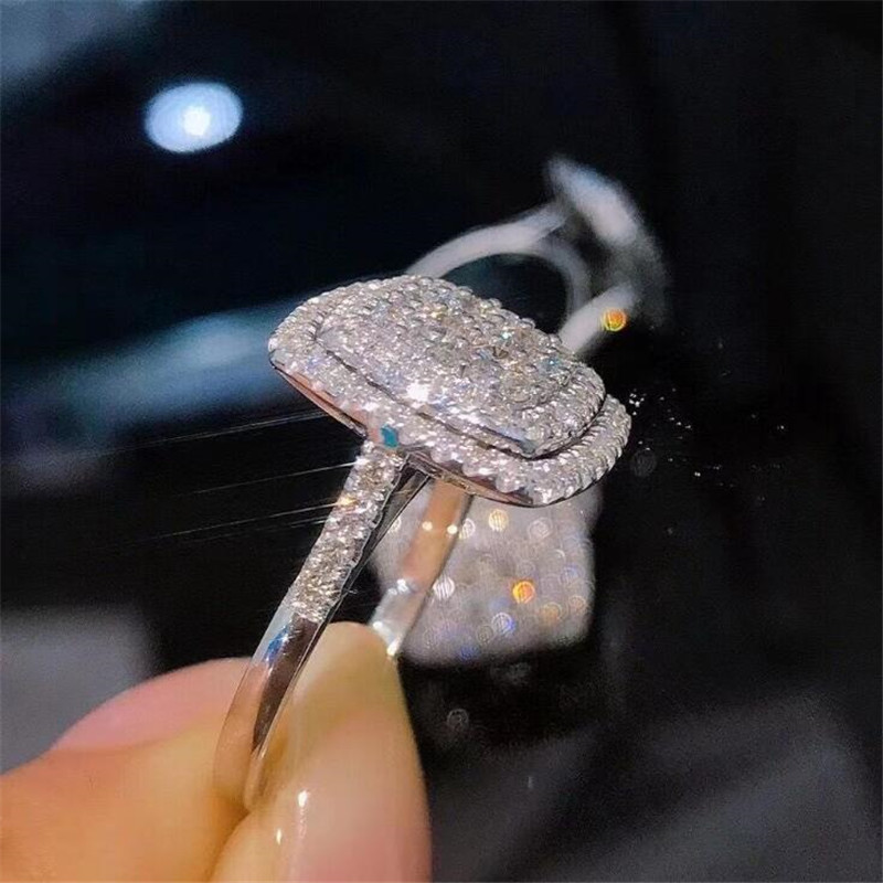 Size 6-10 Women Fashion Wedding Ring Sparkling Luxury Jewelry 925 Sterling Silver Pave White Sapphire CZ Diamond Gemstones Female Eternity Engagement 