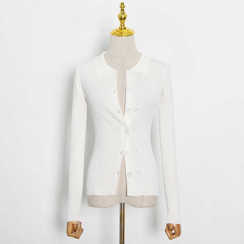 TWOTYLE White Knitted Cardigans Female V Neck Long Sleeve One Size Slim Sweater For Women Fashion Clothing Fall 211011Z