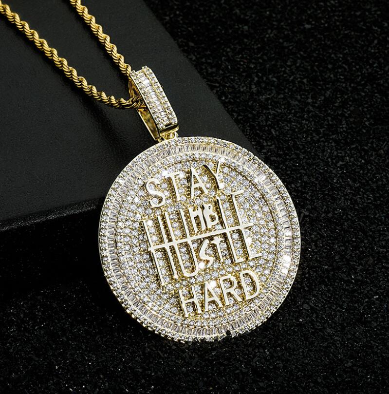 Hip hop Keep calm letter pendant necklaces for men women luxury designer mens bling diamond gold chain necklace jewelry love gift