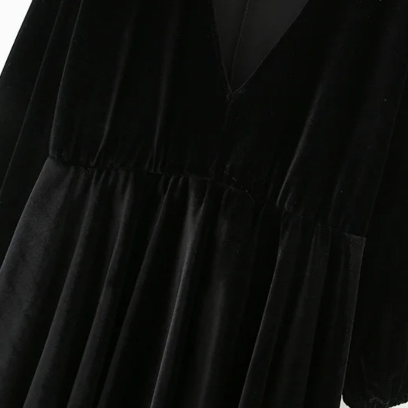 Women Deep V-neck Velvet Mini Dress Femme Nine Quarter sleeve Dresses Casual Lady Loose Clothes Vestido D6575 210430Z