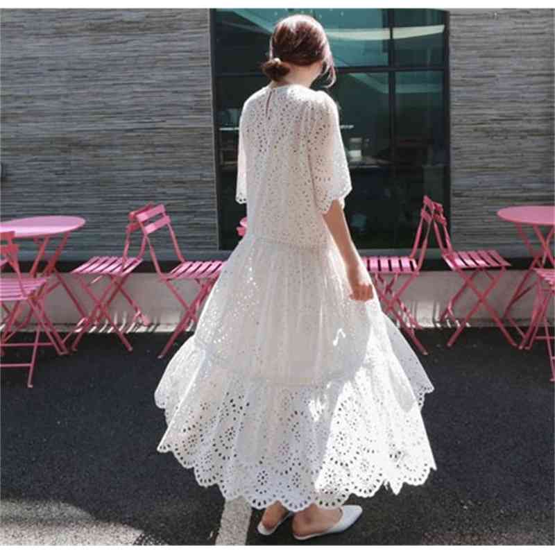Hollow Out Lace Dress Summer Elegant Beach Female with Spaghetti Strap Vest+Summer es Two Piece Set 210519
