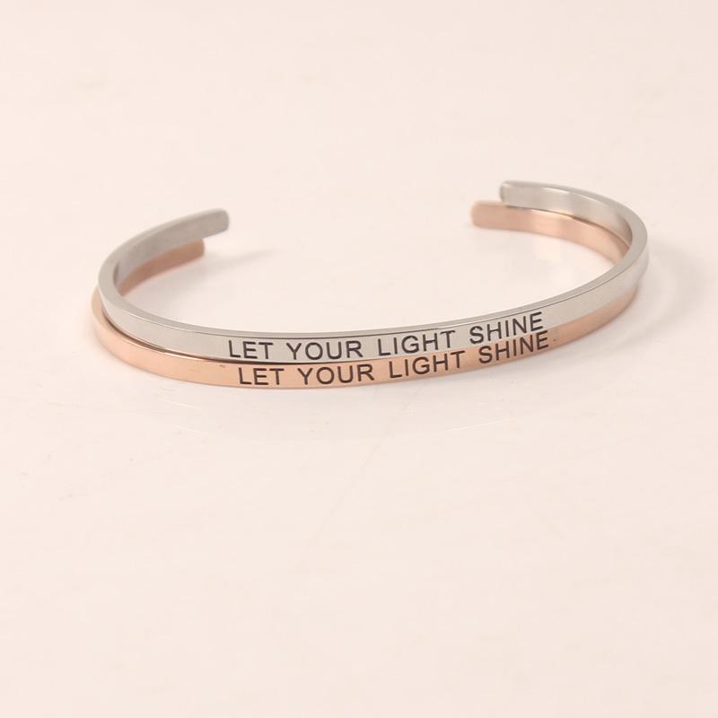 Bangle Est Let Your Light Shine Quotes Mantra Bracelets 316L Stainless Steel Bar Fashion Women Female Inspirational Jewelry
Bangle Est Let Your Light Shine Quotes Mantra Bracelets 316L Stainless Steel Bar Fashion Women Female Inspirational Jewelry