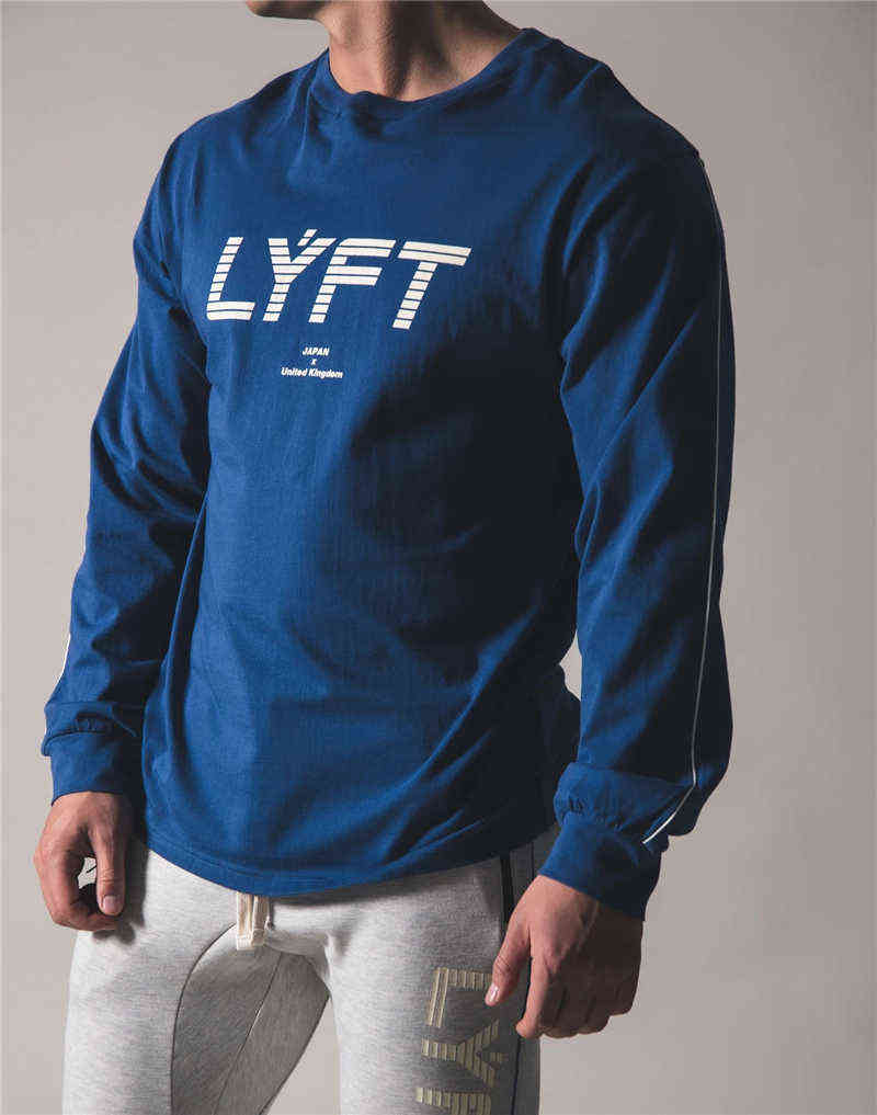 LYFT Brand Casual Long sleeve Cotton T-shirt Men Gym Fitness Workout Skinny t shirt Male Print Tee Tops Running Sport Clothing G1222
