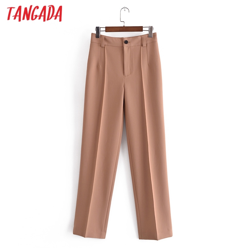 Fashion Women Khaki Suit Trousers Pockets Buttons Office Lady Pants Pantalon 3H269 210416