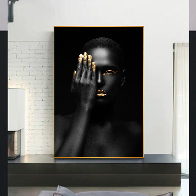 Sexy African Black Gold Woman Pictures Canvas Prints Decorative Painting Wall Art For Living Room Posters NO FRAME