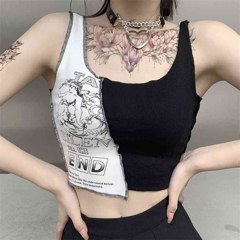 Punk Style Patchwork Tank Tops Aesthetic Letter And Graphic Print Women Crop Top Color Blocking Sleeveless Streetwear 210607, Black
Punk Style Patchwork Tank Tops Aesthetic Letter And Graphic Print Women Crop Top Color Blocking Sleeveless Streetwear 210607, Black