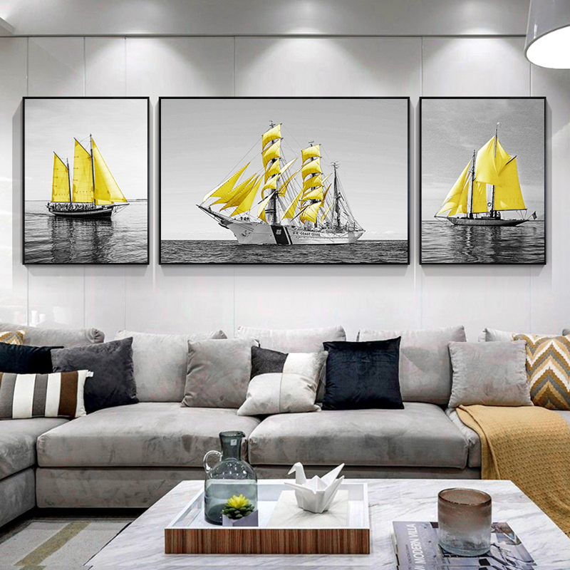 Canvas Painting Gold Boat Whale Pictures For Home Landscape Posters And Prints Wall Art For Living Room Decoration NO FRAME