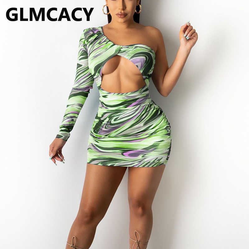Abstract One Shoulder Bodycon Mini Dress 210702