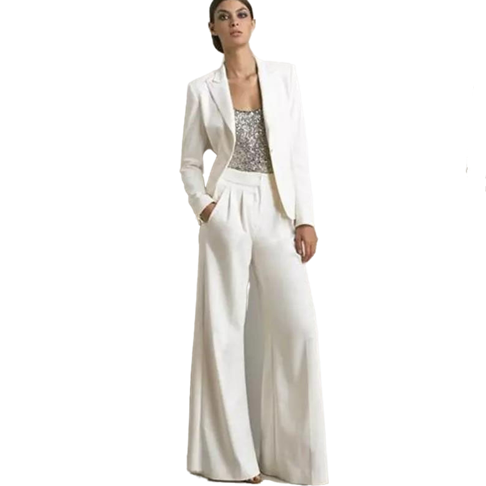 Elegant Three Pieces Mother Of The Bride Pants Suit Long Sleeves Women Blazers White Wedding Guest Dress Groom Mom Formal Party Evening Gowns 2022