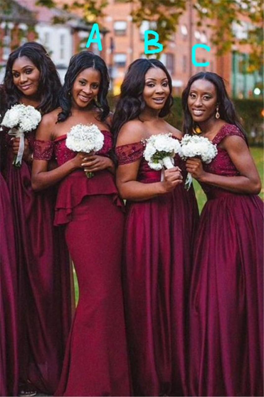 Bury Bridesmaid Dresses Plus Size A Line Off Shoulder Sequins Satin Maid of Honor Gowns African Girls Wedding Guest Wears WJY591 2024