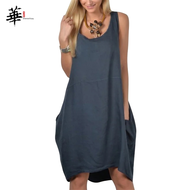 Tank Summer Dress Loose Vintage Midi Dress Sleeveless Woman Dress Plus Size Dresses for Women Casual Women Clothes Vestidos 210409
