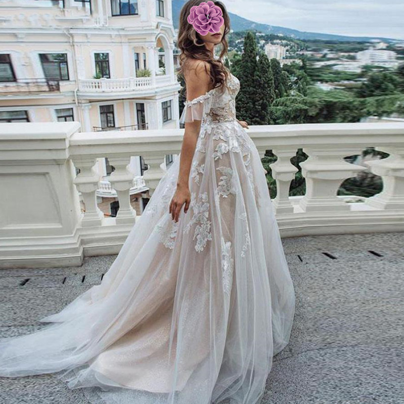Sexy Sweetheart Lace A Line Bridal Gowns Off Shoulder Sleeveless Wedding Dresses Tulle Formal Dres