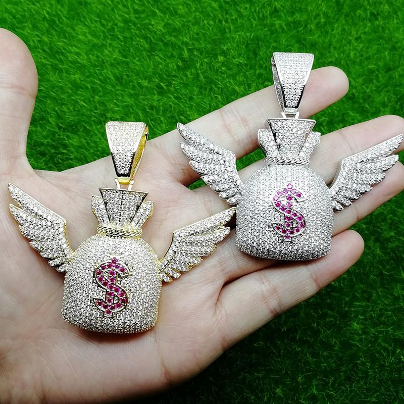 Pendant Necklaces Hip Hop CZ Stone Paved Bling Iced Out Flying Dollar Money Bag Pendants Necklace For Men Rapper Jewelry Gold Silver Col
Pendant Necklaces Hip Hop CZ Stone Paved Bling Iced Out Flying Dollar Money Bag Pendants Necklace For Men Rapper Jewelry Gold Silver Col