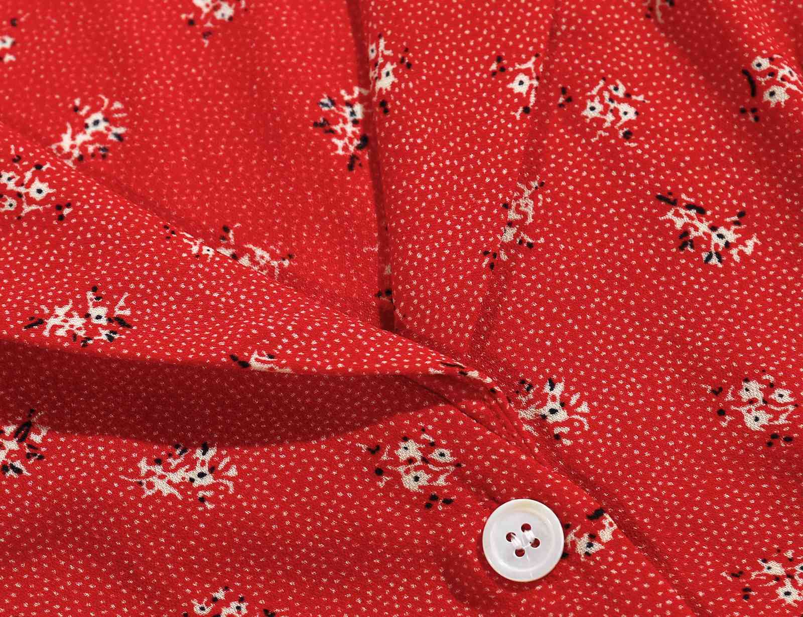 France Fitted Vestidos Center Buttons Slit Flower Midi Dress Vintage Lapel Floral Print Short Sleeve Summer 210429