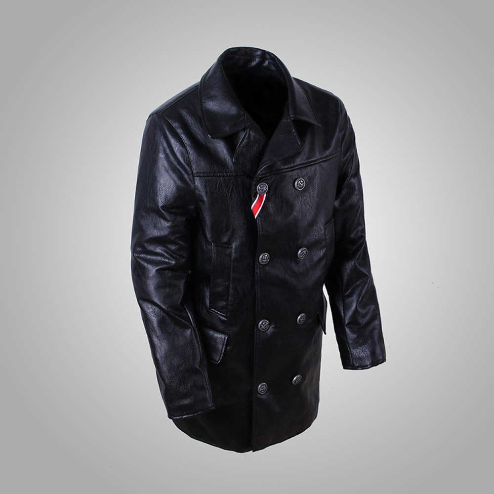 German Repro Kriegsmarine Submarine WW2 U-Boat Faux Leather Coat Military Uniform 211018