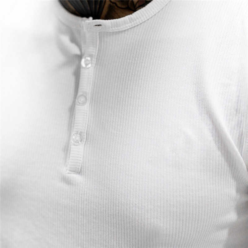 YEMEKE Men's Button collar Long-sleeved o-neck wear cotton slim shirt T-shirt fashion GYMS exercise breathable sportswear 210629