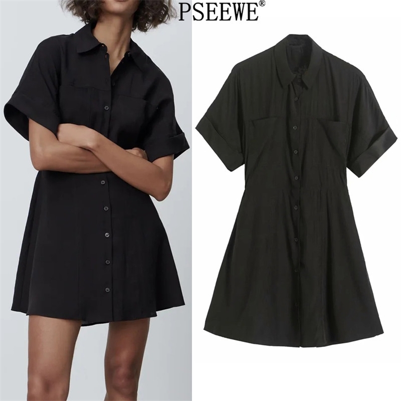 Black Shirt Short Dresses Summer Woman Fashion Sleeve Women Casual Pockets Button Up Mini Dress 210519
Black Shirt Short Dresses Summer Woman Fashion Sleeve Women Casual Pockets Button Up Mini Dress 210519