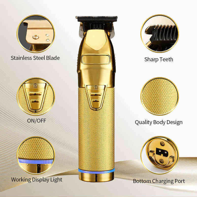 Professional Hair Trimmer Gold Electric For Men Cordless Rechargeable Shaver Barber Cutting Machine T Styling 220121