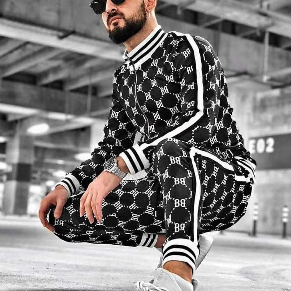 Autumn Men Casual Jackets Sets Zipper Set Mens Set Track Suit Gentlemen Tracksuit Multi-pocket Fashion High Street 2 Pieces Sets X0909