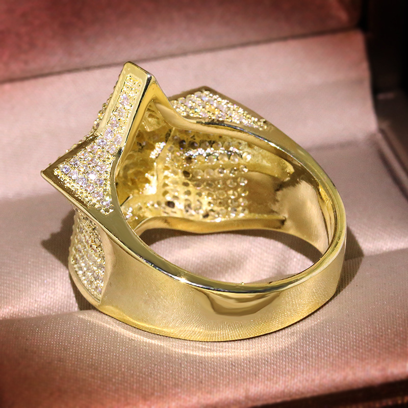 Mens Gold Ring Stones Iced Out Five-pointed Star Fashion Hip Hop Silver Rings Jewelry