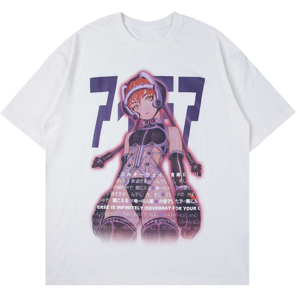 Aolamegs Men's Tee Shirts Sexy Manga Girls Kanji Print Anime Summer Baggy College Style Tops Fashion Otaku Streetwear 210629