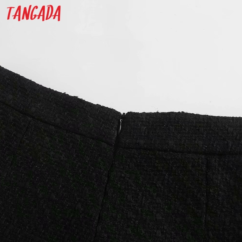 Women Elegant Black Tweed Buttons Decorate Zipper Pockets Female Retro Casual Shorts Pantalones 4M04 210416