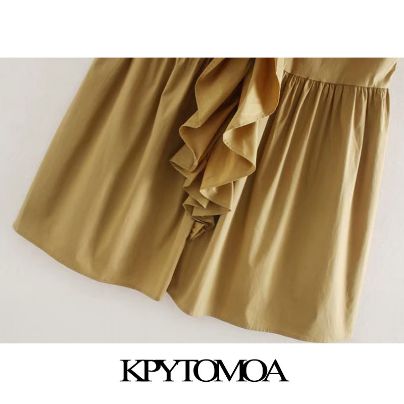 Women Chic Fashion Ruffled Pleated Mini Dress V Neck Sleeveless Female Dresses Vestidos Mujer 210420