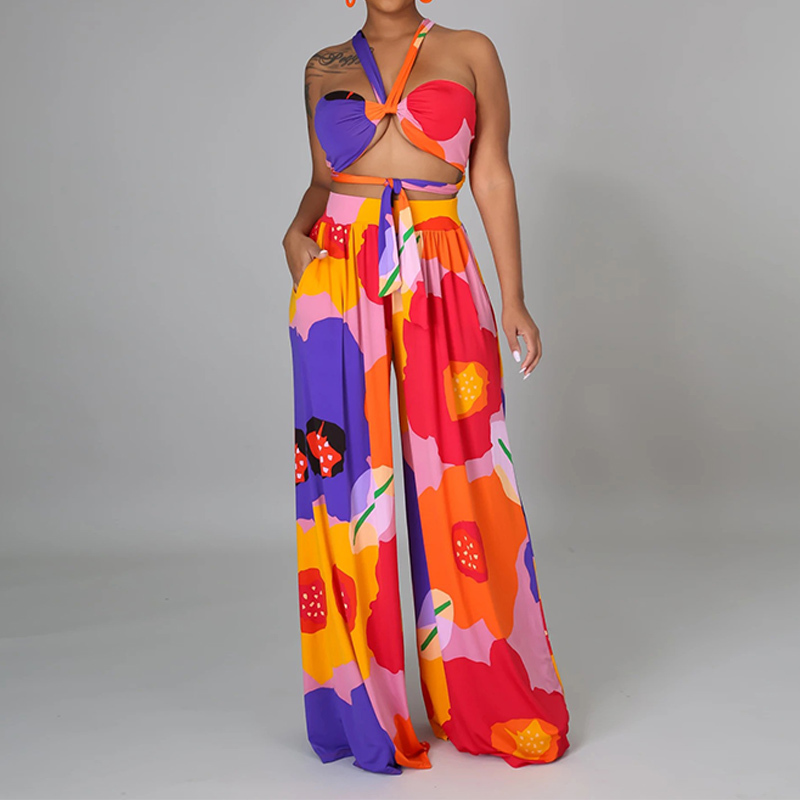 Floral Print Knotted Sexy Bandeau Crop Tops & High Waist Wide Leg Pants Set Women Casual Summer Two Piece Set 210521
Floral Print Knotted Sexy Bandeau Crop Tops & High Waist Wide Leg Pants Set Women Casual Summer Two Piece Set 210521
