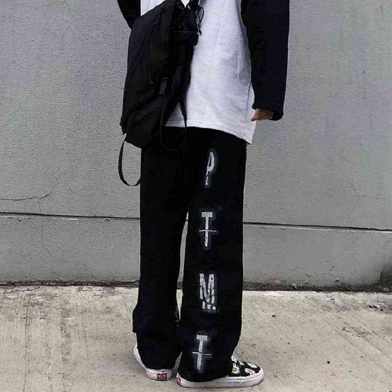 QWEEK Oversized Mall Goth Pants Grunge Aesthetic Punk Wide Leg Women Streetwear Graffiti High Waist Trousers 211124
