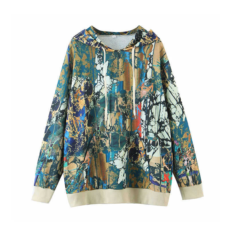 Sweatshirt Women Fashion Camouflage Hooded Loose Hoodies Sweatshirts Vintage Long Sleeve Female Pullovers Chic Top 210628