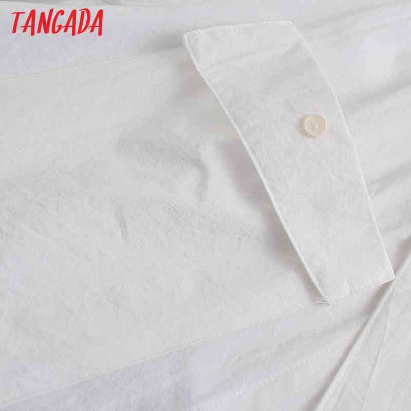 Women Pockets Oversized White Blouses Vintage Long Sleeve Button-up Female Shirts Blusas Chic Tops BE463 210416