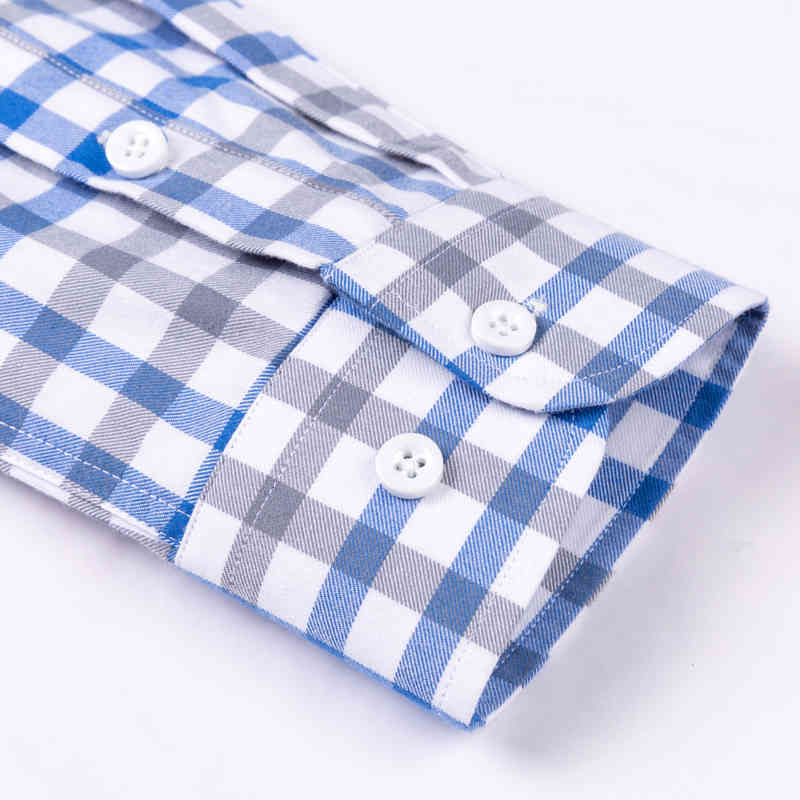 Men's Brushed Cotton Plaid Checkered Shirt Single Patch Pocket Standard-fit Long Sleeve Thick Casual Button-down Gingham Shirts 210410