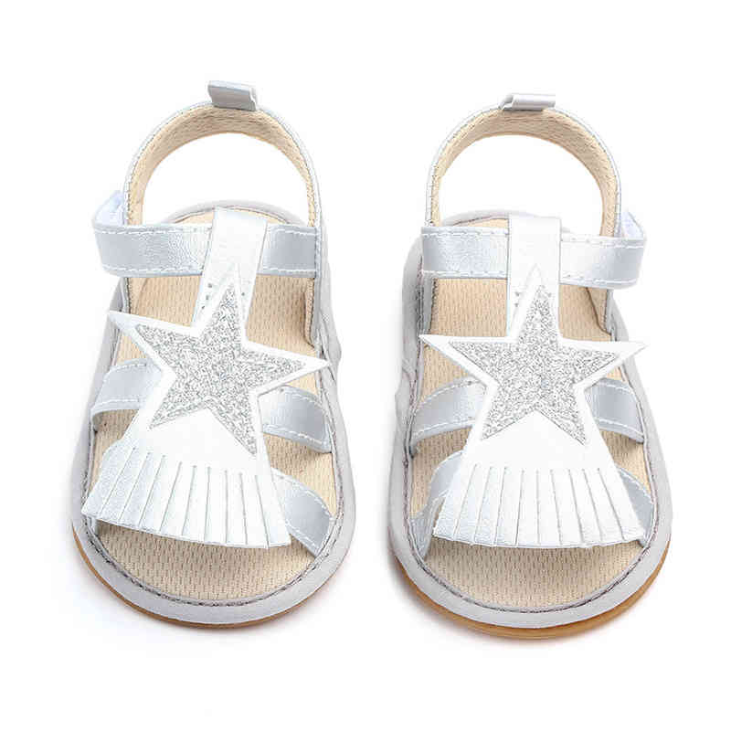 Melario Newborn Baby Shoes Summer Fashion Toddler Girls Star Appliques Sandals Kids Sweet Hook & Loop Shoes 210412